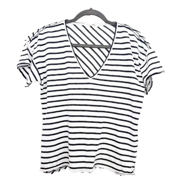 Rag & Bone Black and White Stripe Short Sleeve V/Neck Tee Size Small - Picture 1 of 7